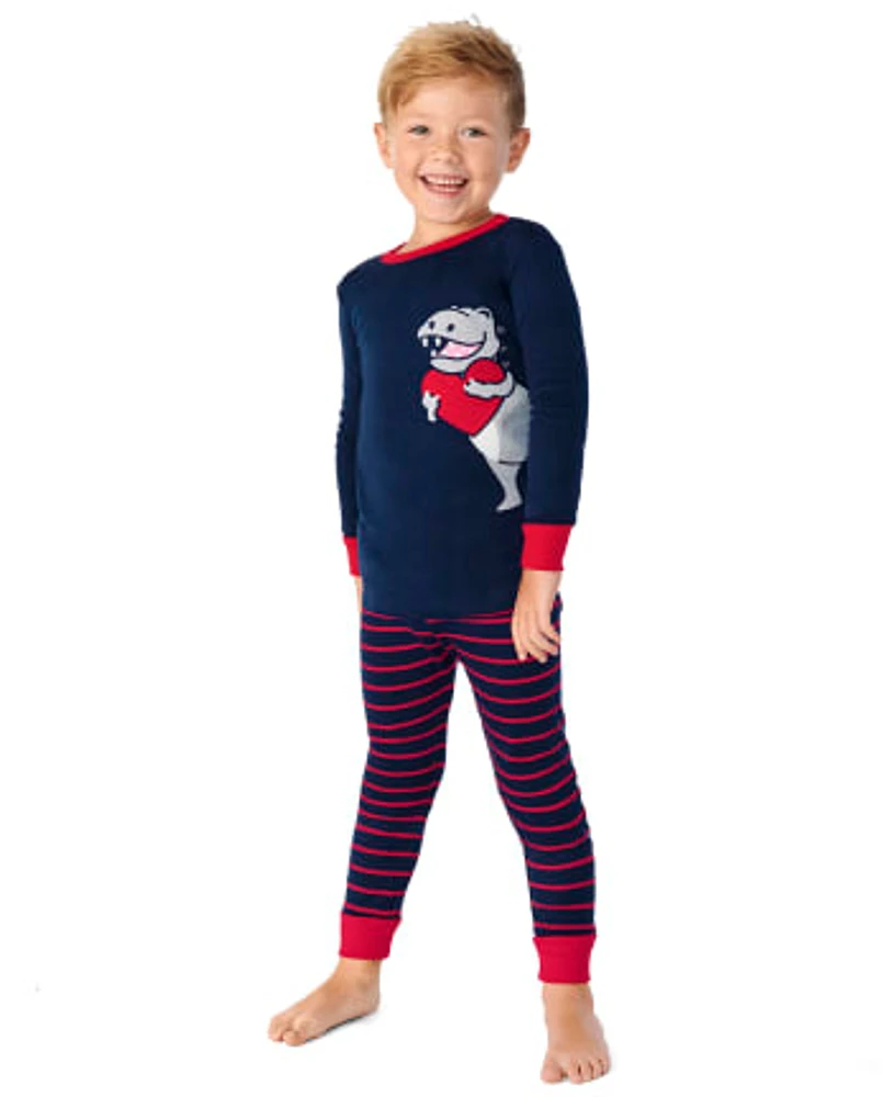 Boys Striped Dino Snug Fit Cotton Pajamas - Gymmies