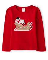 Girls Embroidered Sleigh Top - Gingerbread House