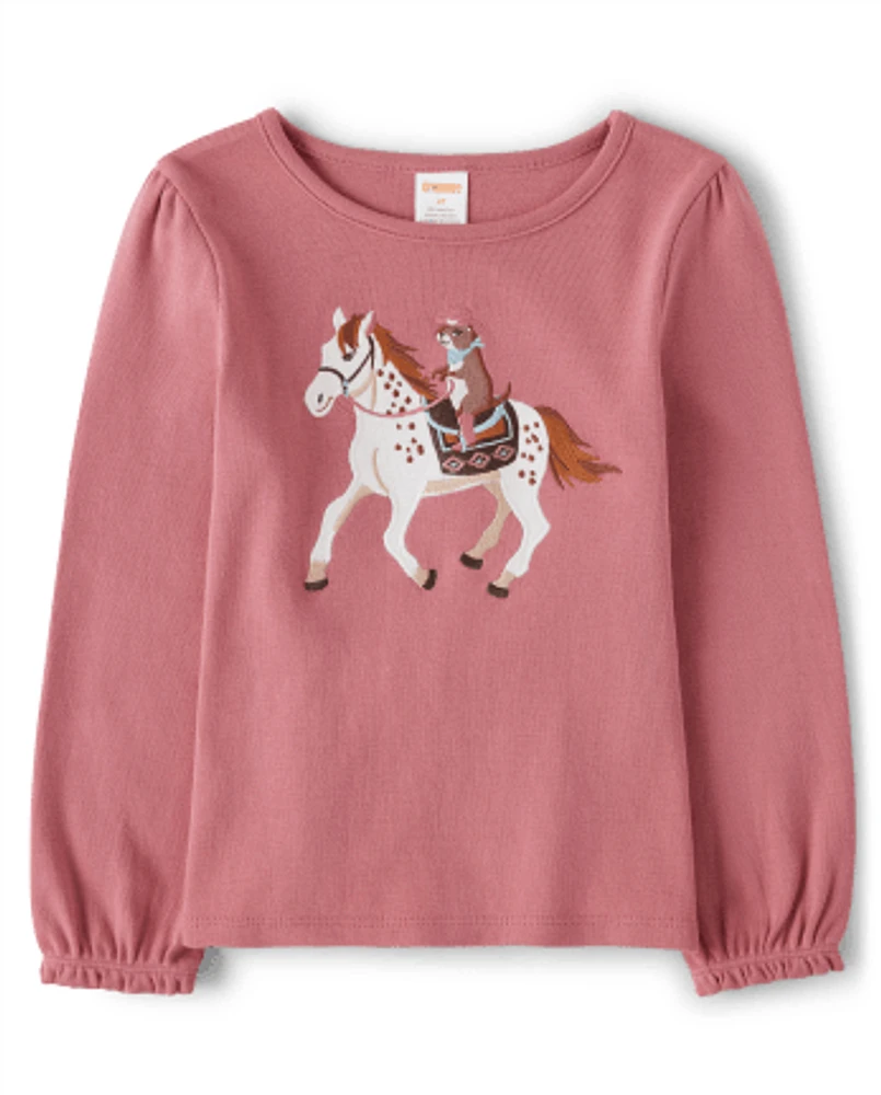 Girls Embroidered Horse Top - Little Rocky Mountain