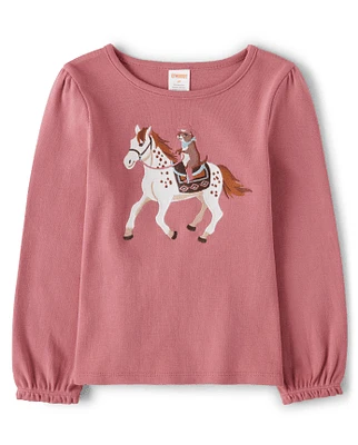 Girls Embroidered Horse Top - Little Rocky Mountain