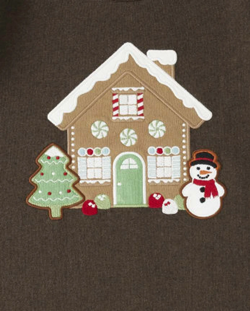 Boys Embroidered Gingerbread House Layered Top