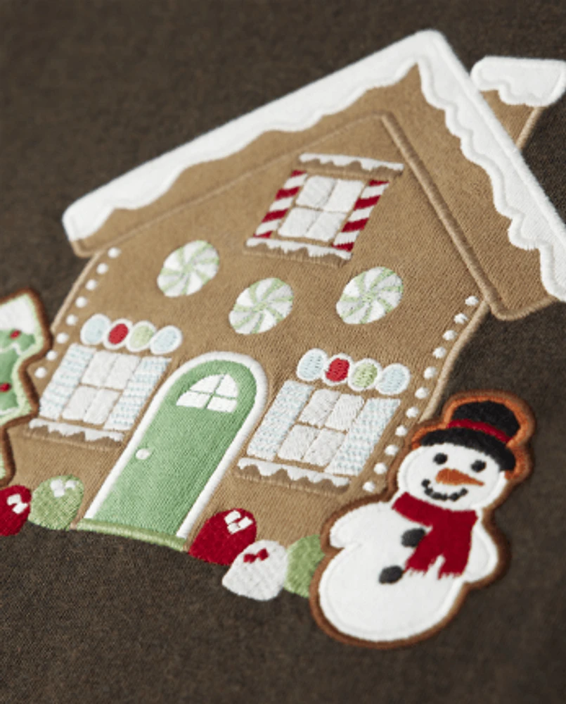 Boys Embroidered Gingerbread House Layered Top