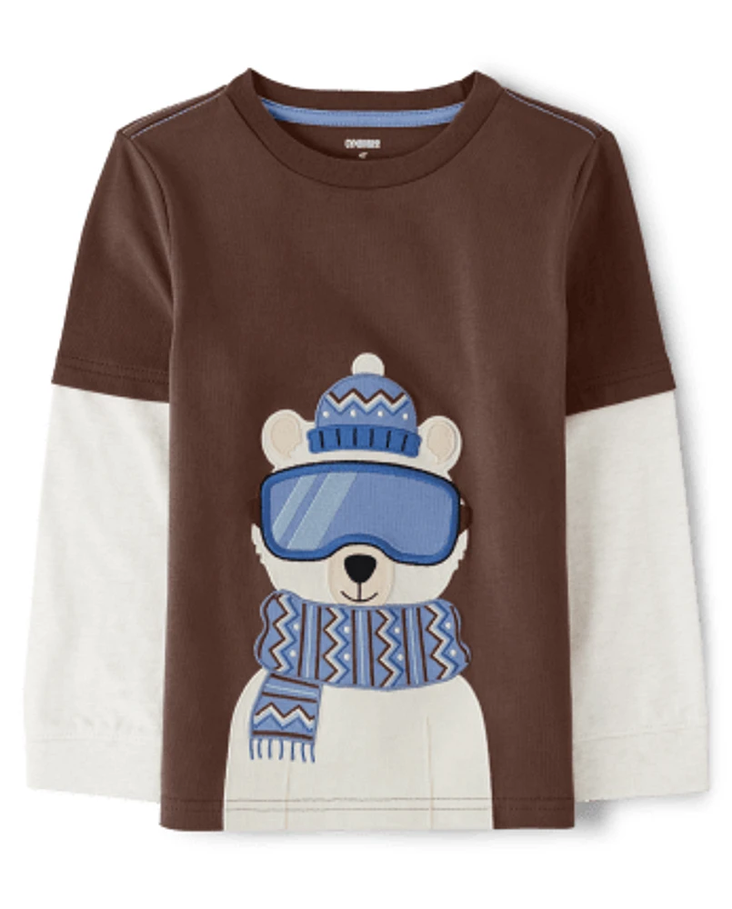 Boys Embroidered Polar Bear Layered Top - Hugs