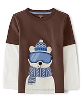 Boys Embroidered Polar Bear Layered Top - Hugs