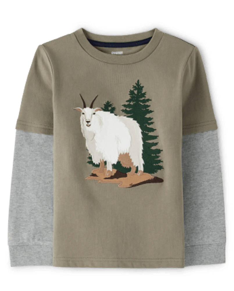 Boys Embroidered Goat Layered Top - Little Rocky Mountain