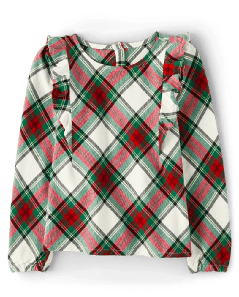 Girls Matching Family Plaid Flutter Top - Celebrations