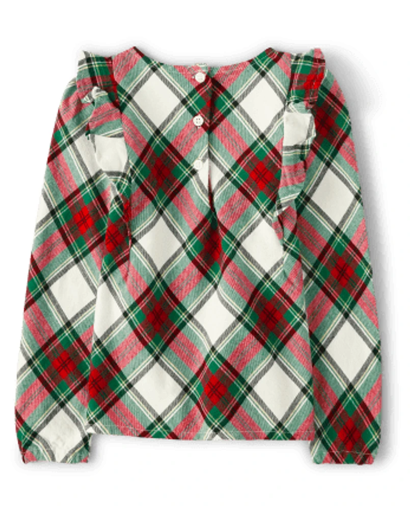 Girls Matching Family Plaid Flutter Top - Celebrations