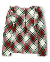 Girls Matching Family Plaid Flutter Top - Celebrations