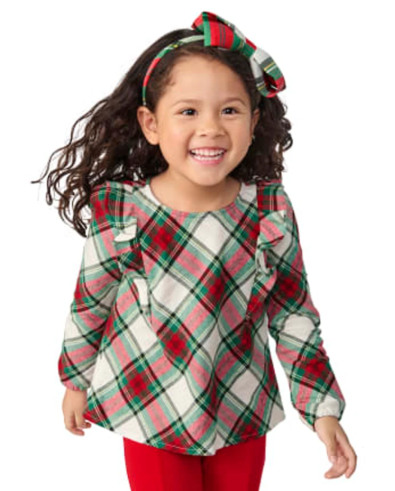 Girls Matching Family Plaid Flutter Top - Celebrations