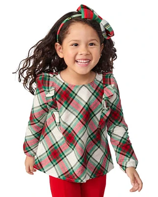 Girls Matching Family Plaid Flutter Top - Celebrations