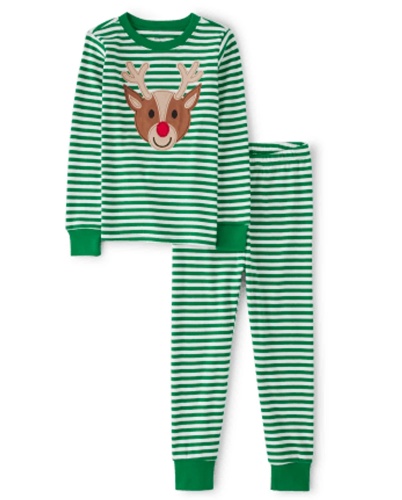 Kids Striped Reindeer Snug Fit Cotton Pajamas - Gymmies