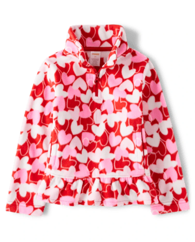 Girls Heart Fleece Half Zip - Valentine Cutie