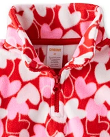 Girls Heart Fleece Half Zip - Valentine Cutie