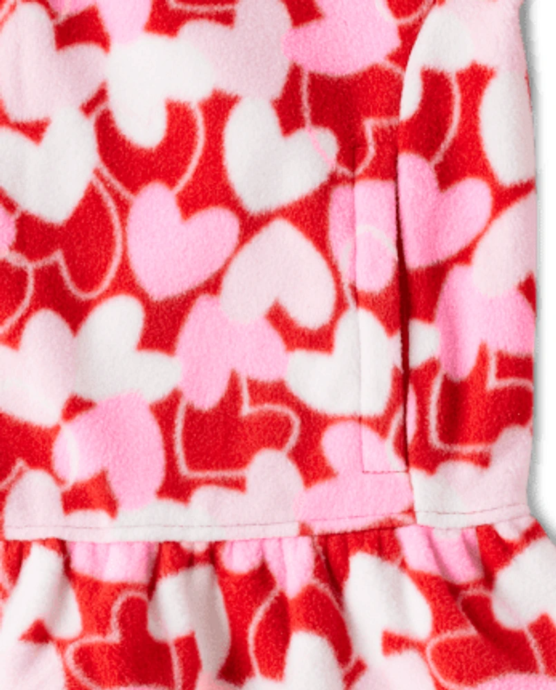 Girls Heart Fleece Half Zip - Valentine Cutie