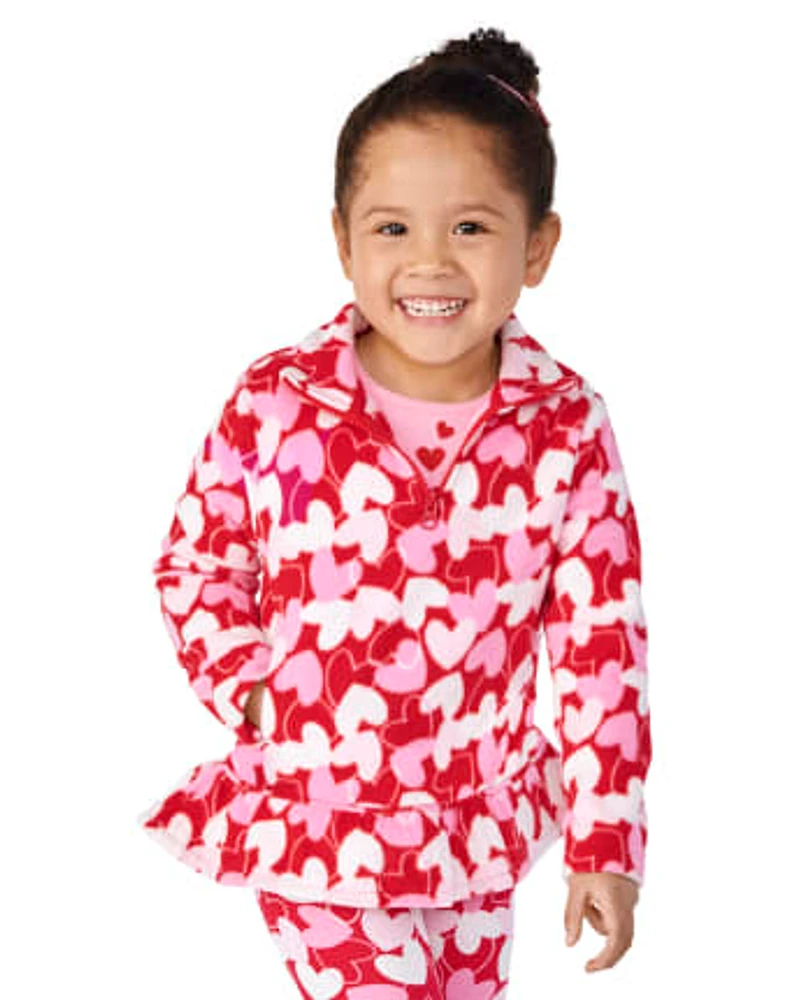 Girls Heart Fleece Half Zip - Valentine Cutie