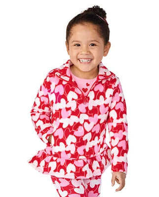 Girls Heart Fleece Half Zip - Valentine Cutie