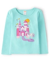 Girls Embroidered Castle Top - Unicorn Princess