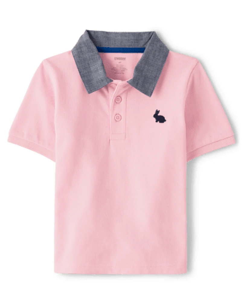 Boys Embroidered Bunny Polo - Spring Celebrations