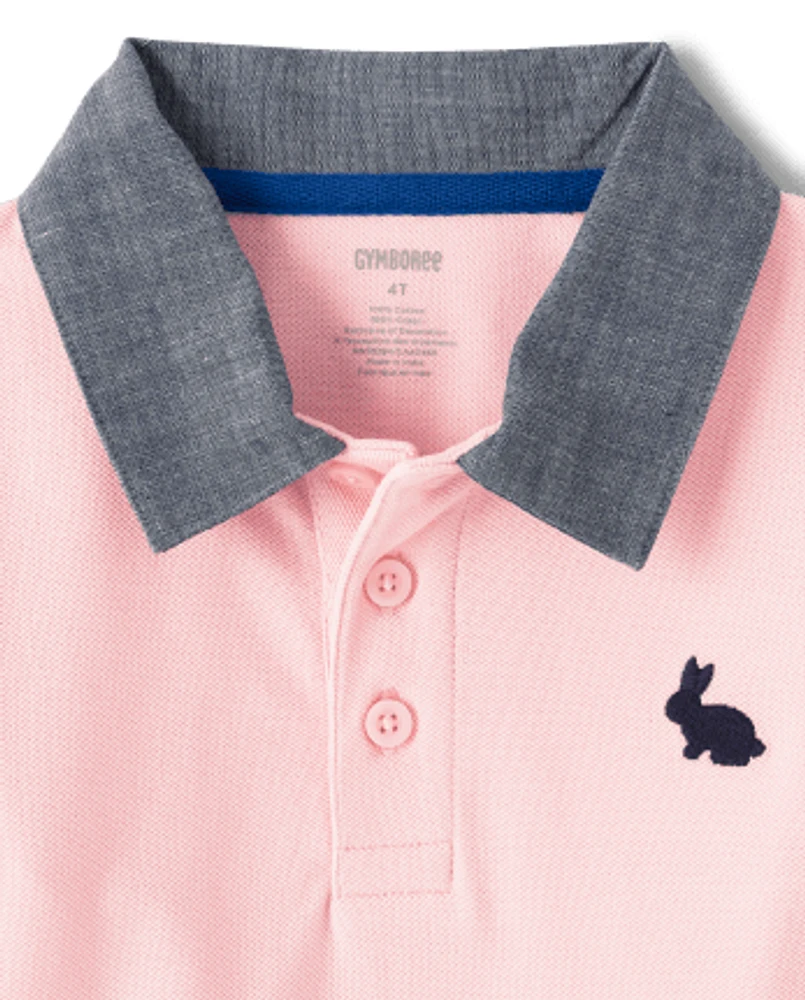 Boys Embroidered Bunny Polo - Spring Celebrations