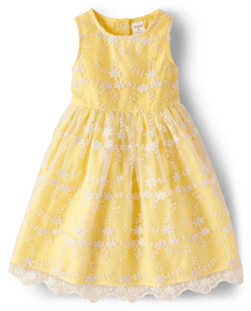 Girls Embroidered Floral Lace Dress