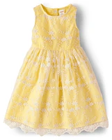 Girls Embroidered Floral Lace Dress