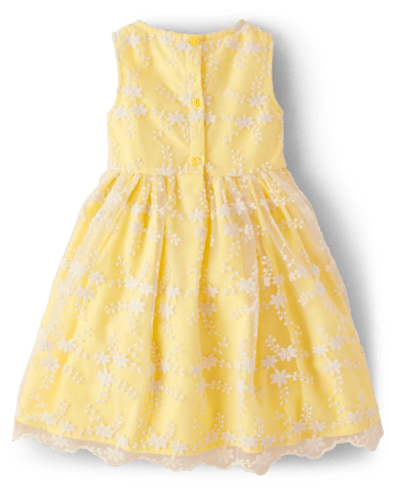 Girls Embroidered Floral Lace Dress