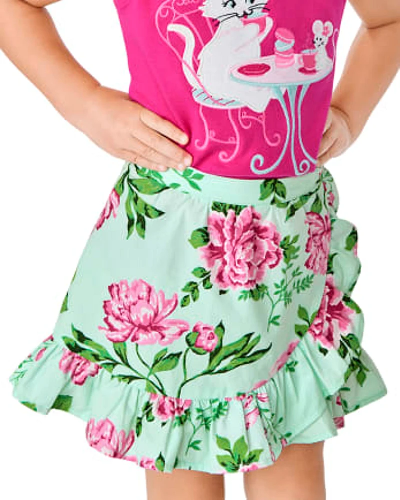 Girls Floral Ruffle Skort - Time for Tea