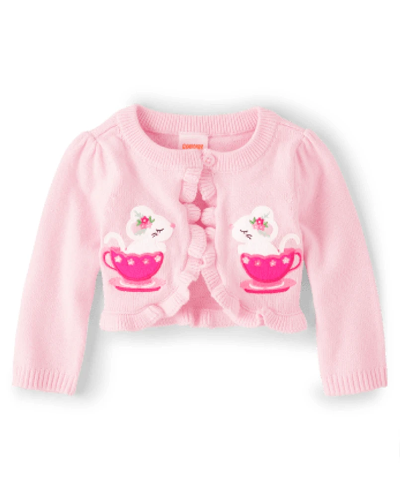 Baby Girls Embroidered Teacup Cardigan - Time for Tea