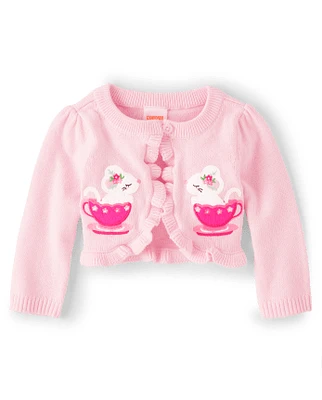 Baby Girls Embroidered Teacup Cardigan - Time for Tea