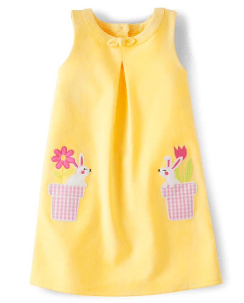 Girls Applique Bunny Ponte Shift Dress - Spring Celebrations