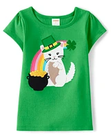 Girls Embroidered Cat Top - Little Leprechaun