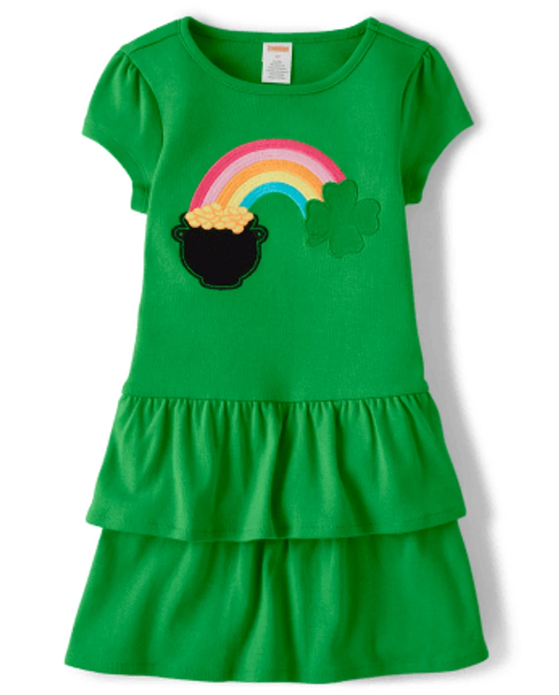 Girls Embroidered Rainbow Tiered Dress - Little Leprechaun