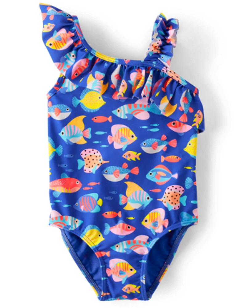 Girls Fish Ruffle One Piece Swimsuit - Splish-Splash