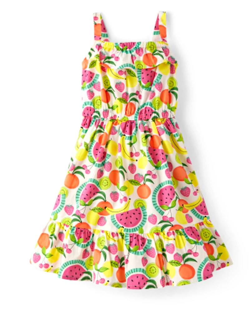 Girls Fruit Ruffle Dress - Festive