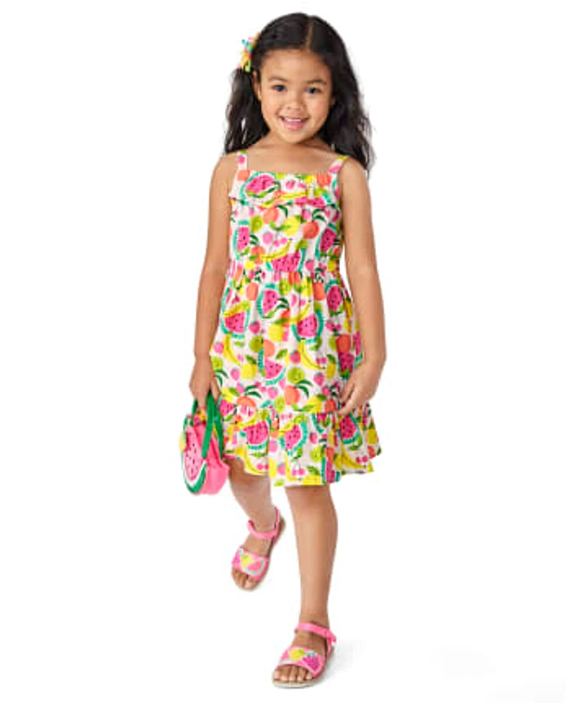 Girls Fruit Ruffle Dress - Festive