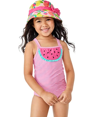 Maillot de bain une pièce Fille à rayures et broderies pastèque - Splish-Splash