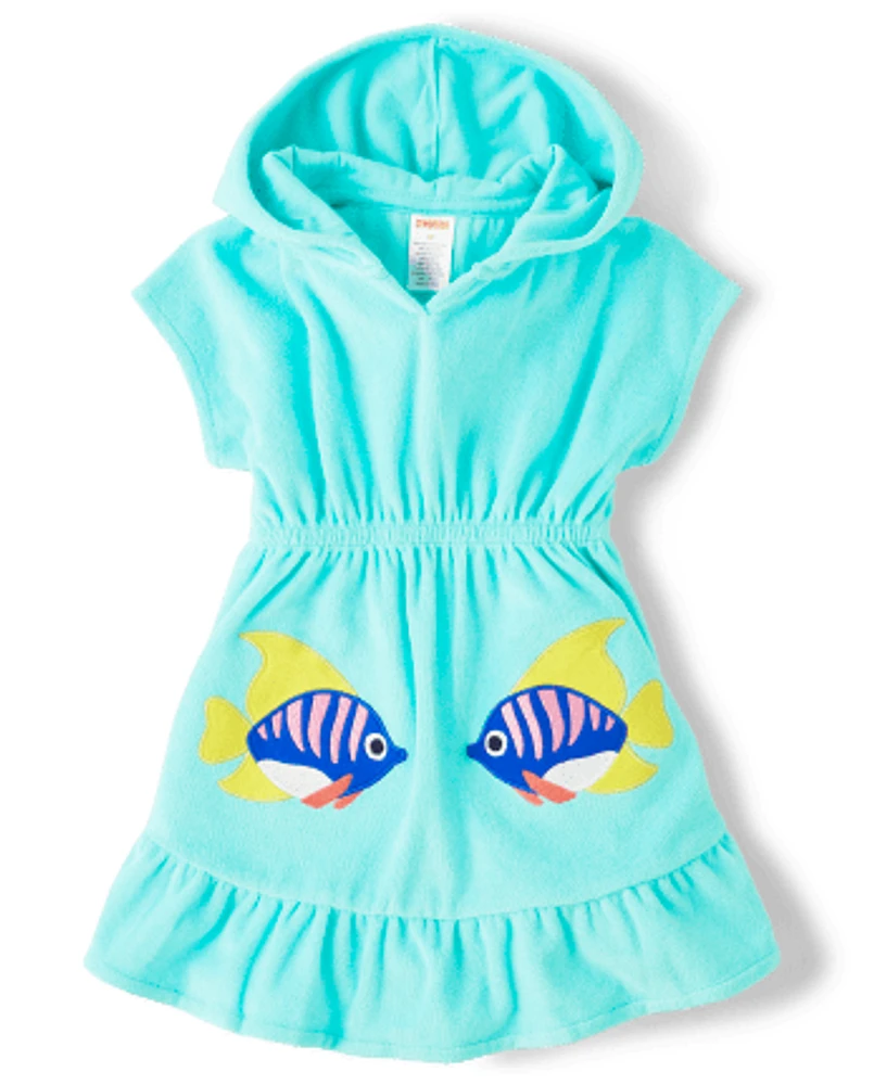 Girls Applique Fish Ruffle Cover-Up - Splish-Splash