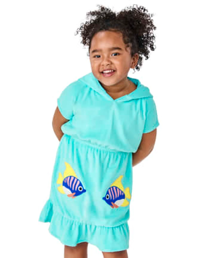 Girls Applique Fish Ruffle Cover-Up - Splish-Splash