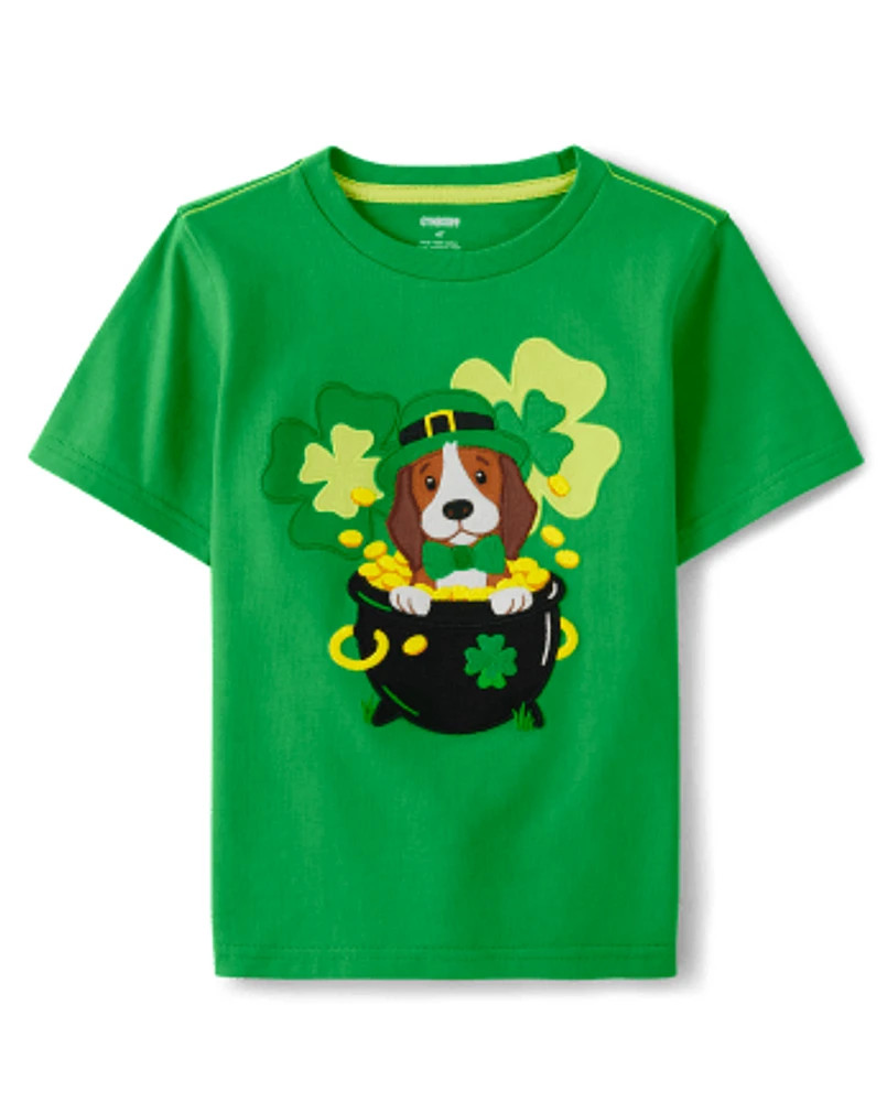 Boys Embroidered Dog Top - Little Leprechaun