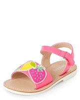 Girls Applique Fruit Sandals - Festive