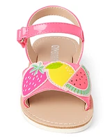 Girls Applique Fruit Sandals - Festive