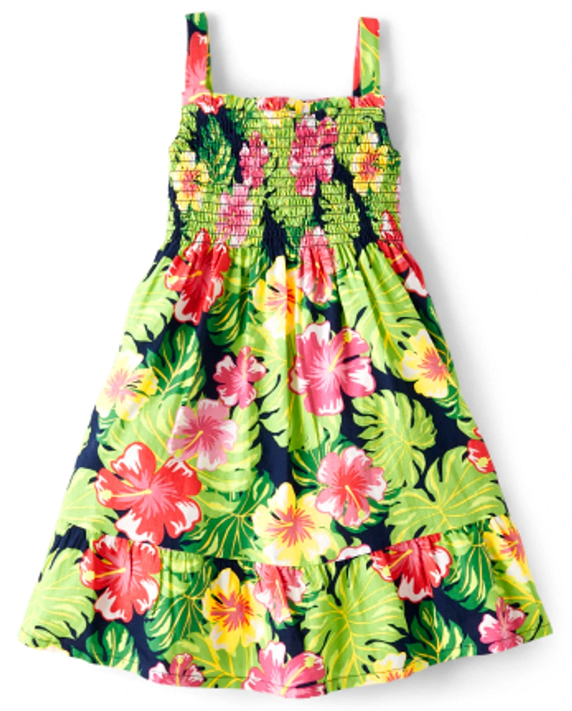 Girls Tropical Ruffle Dress - Aloha