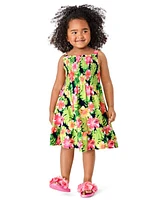 Girls Tropical Ruffle Dress - Aloha