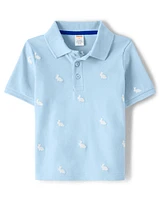 Boys Schiffli Bunny Polo - Blue Belle