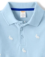 Boys Schiffli Bunny Polo - Blue Belle