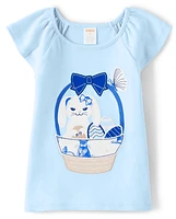 Girls Embroidered Basket Top - Blue Belle