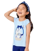 Girls Embroidered Basket Top - Blue Belle