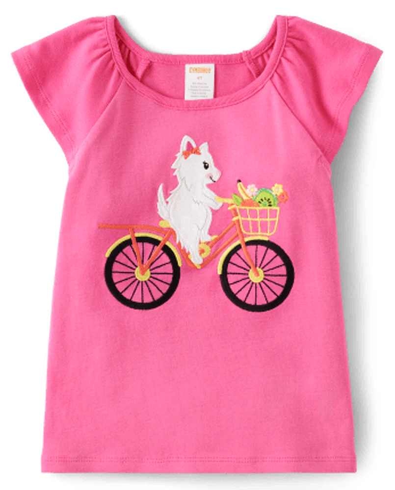 Girls Embroidered Bike Flutter Top - Festive Fruit