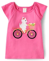 Girls Embroidered Bike Flutter Top - Festive Fruit