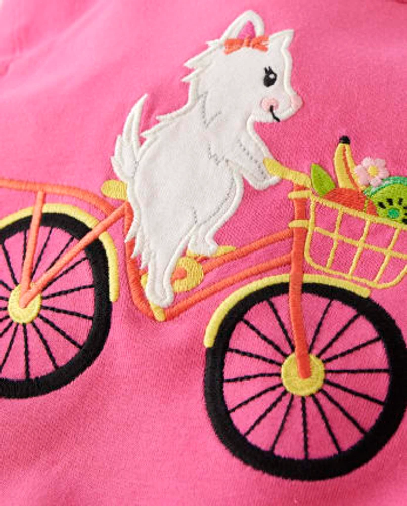 Girls Embroidered Bike Flutter Top - Festive Fruit